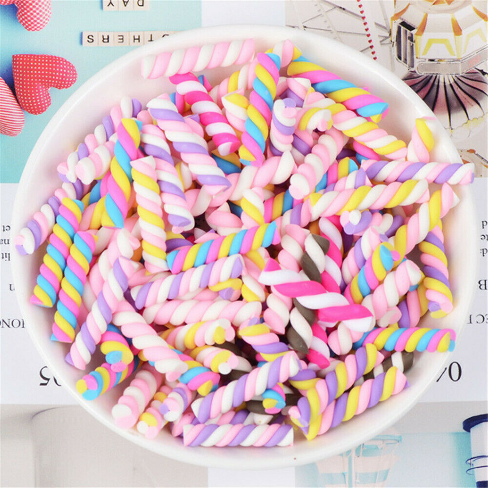 Lot of (x20) Polymer Clay Cabochons Twisted Marshmallow Candy Craft Decors Mixed