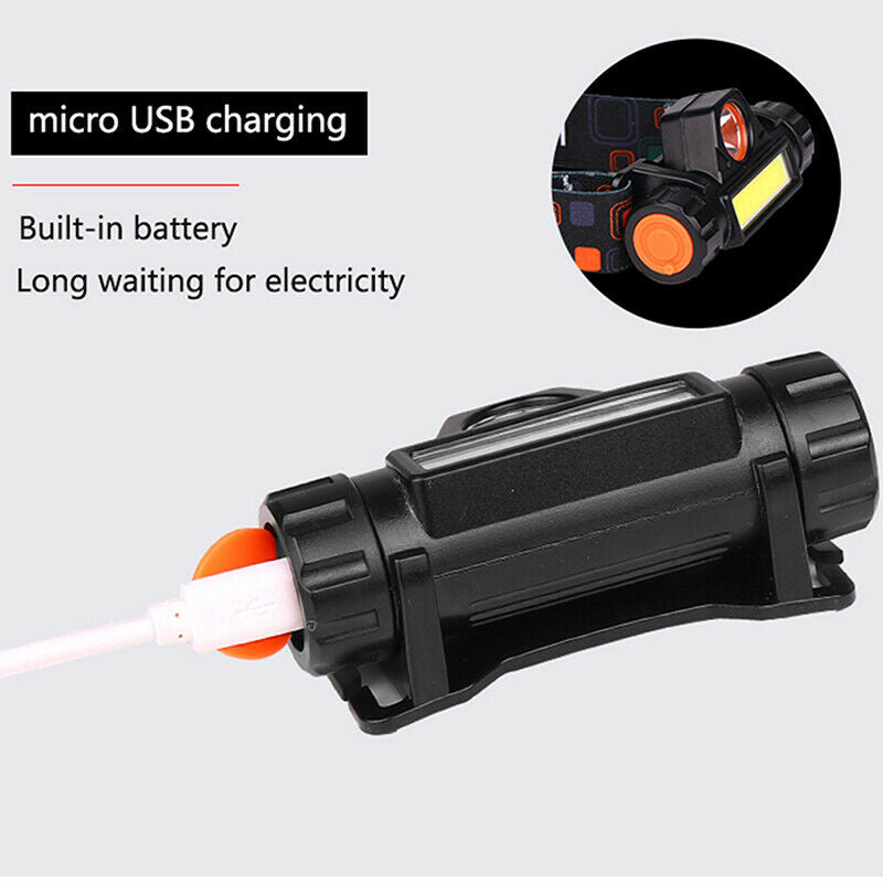 USB 18650 Rechargeable Battery LED Headlamp COB Work light 2 Mode With Ma.l8