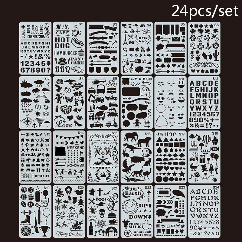 24pcs/set Journal Album DIY Border Drawing Template Ruler Stencil Painting YXDD