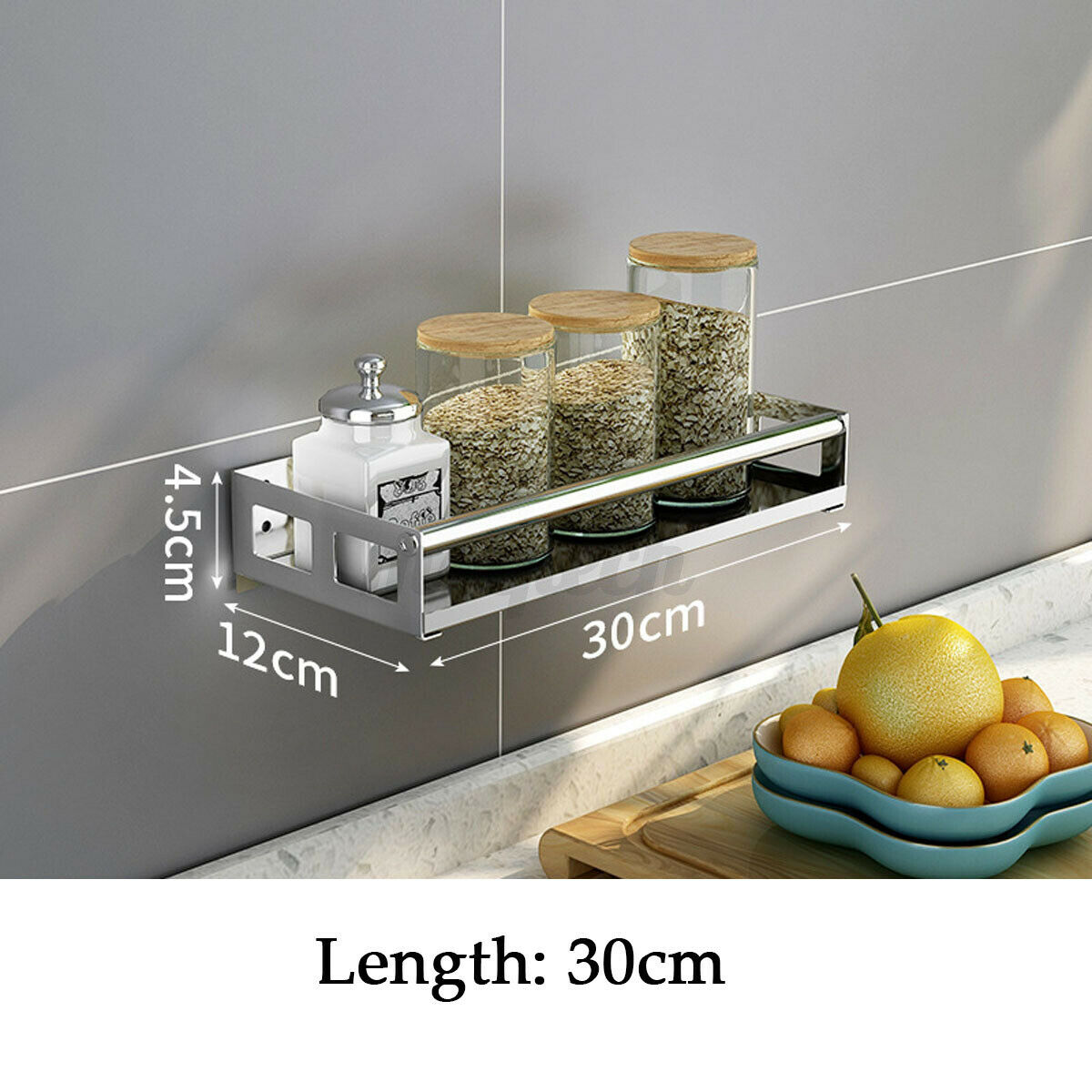 Kitchen 30cm Rack Organizer Wall Mounted Sauce Bottle Shelf Stainless Steel +