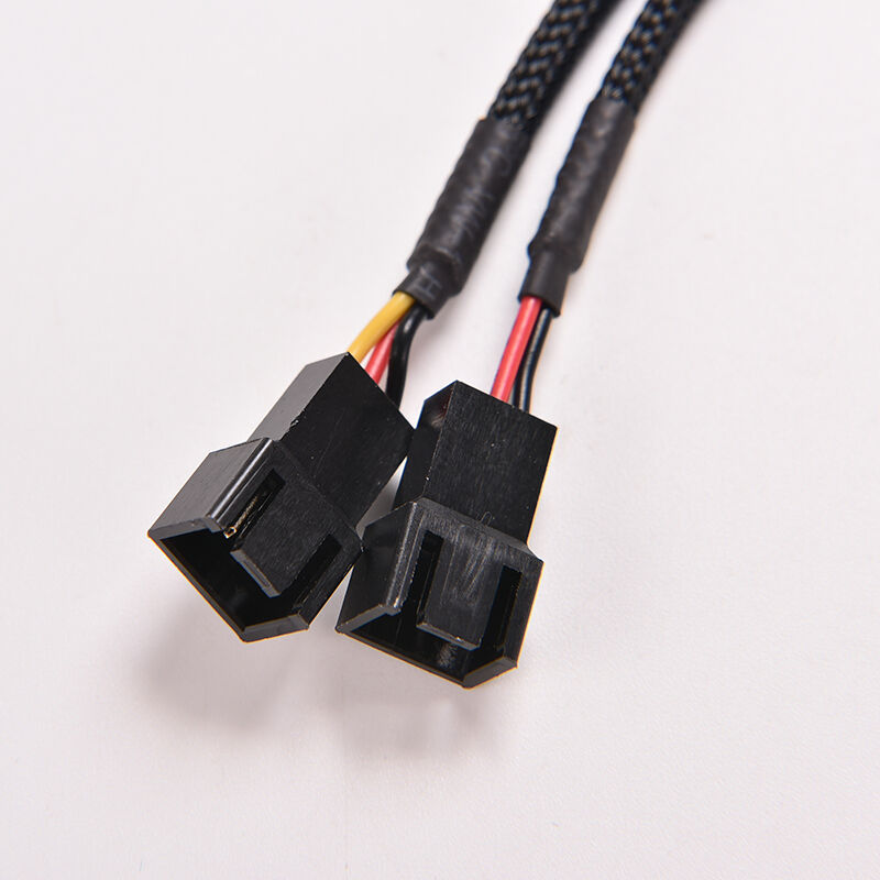 Black 3Pin Female Y-Splitter Dual Male Power Sleeved Computer Case Fan Cab.l8