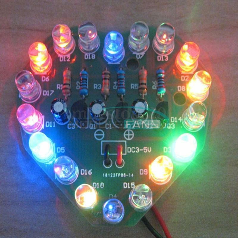 Christmas Heart-shaped LED Flashing Light Circuit DIY Kit Electronic 48MM * 51MM