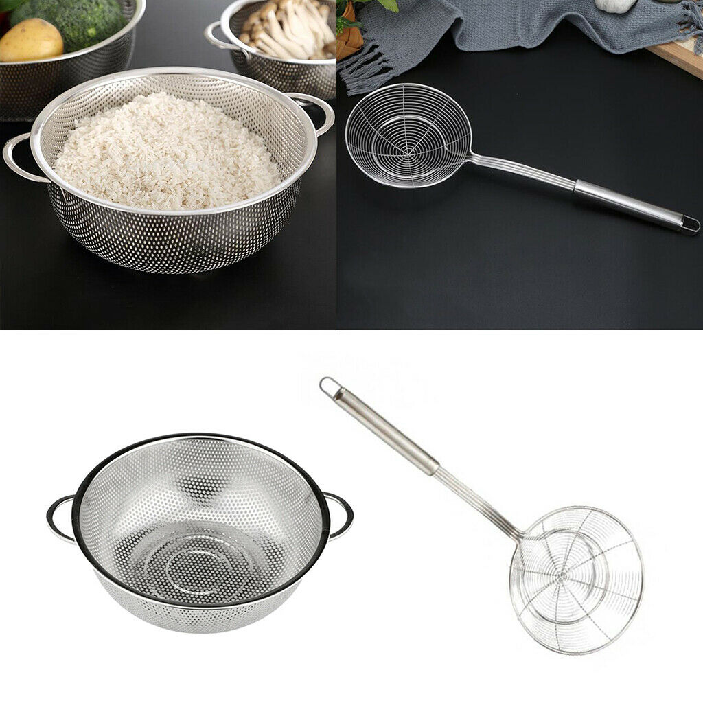 2x Skimmer Ladle Spider Strainer Cooking Spaghetti Noodles Rice Colander