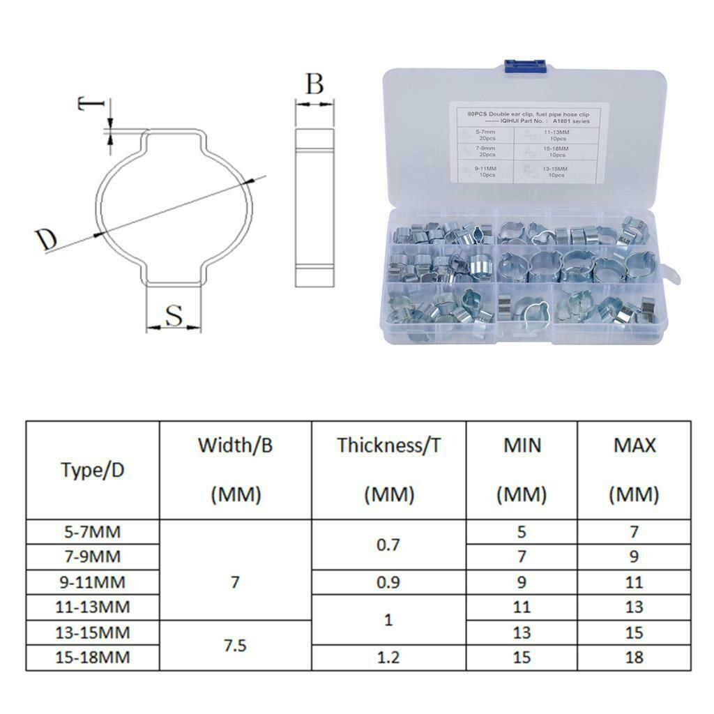 160pcs 6 Kind of DOUBLE EAR HOSE CLAMP O CLIPS 80pcs W/ STORAGE BOX
