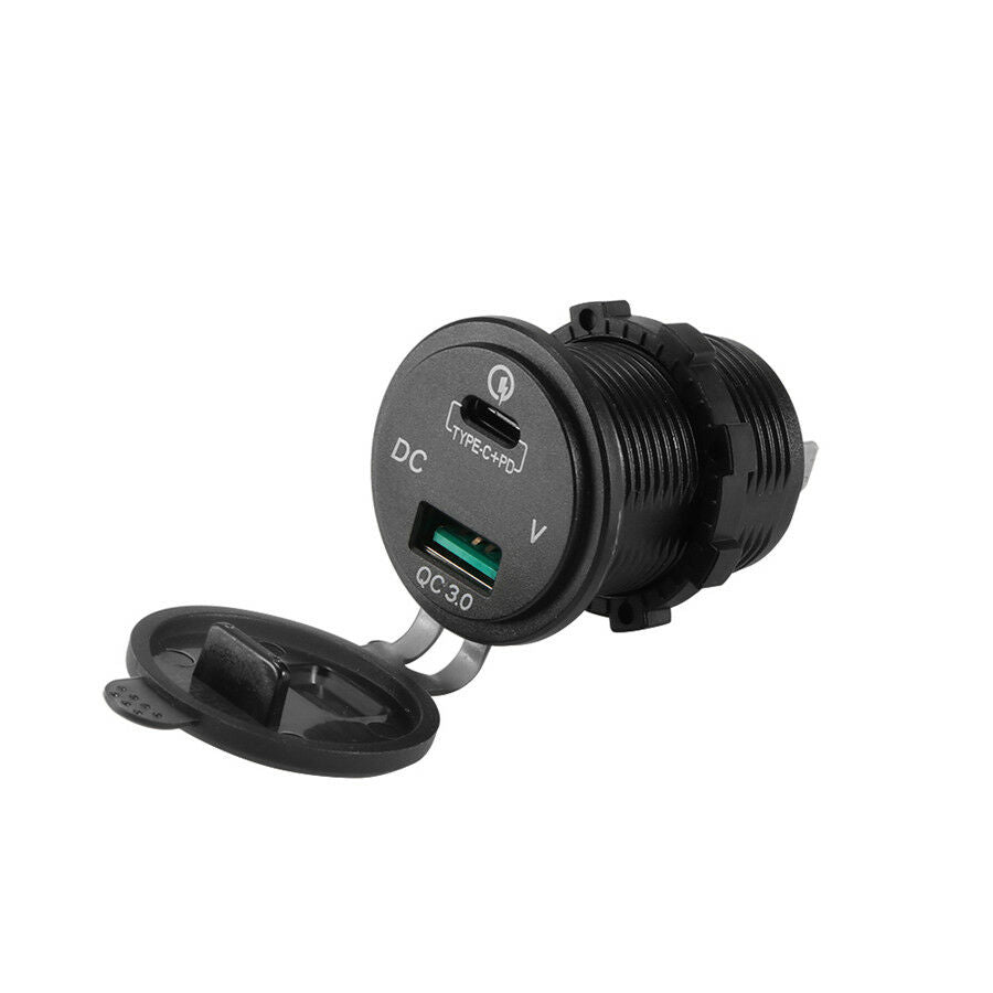 LED Digital Voltmeter 36W QC 3.0 USB Ports Phone Charger with Waterproof Cover