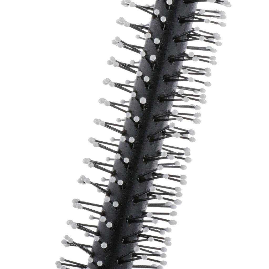 Small Mini Round Hair Brush Nylon Bristles, Black Long Wood Handle Hair