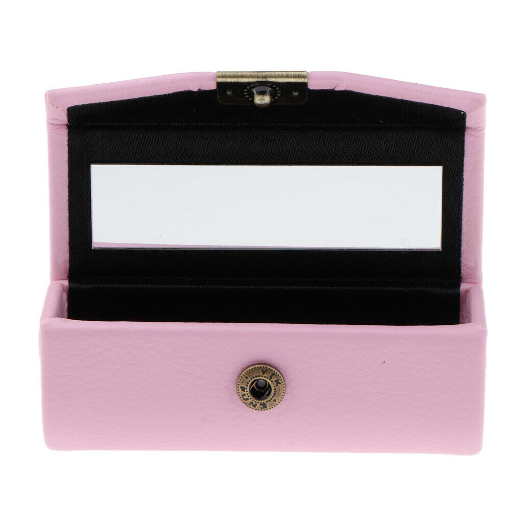 2 Pieces Leather Lipstick Case Holder Storage Box mirror Purse Pocket