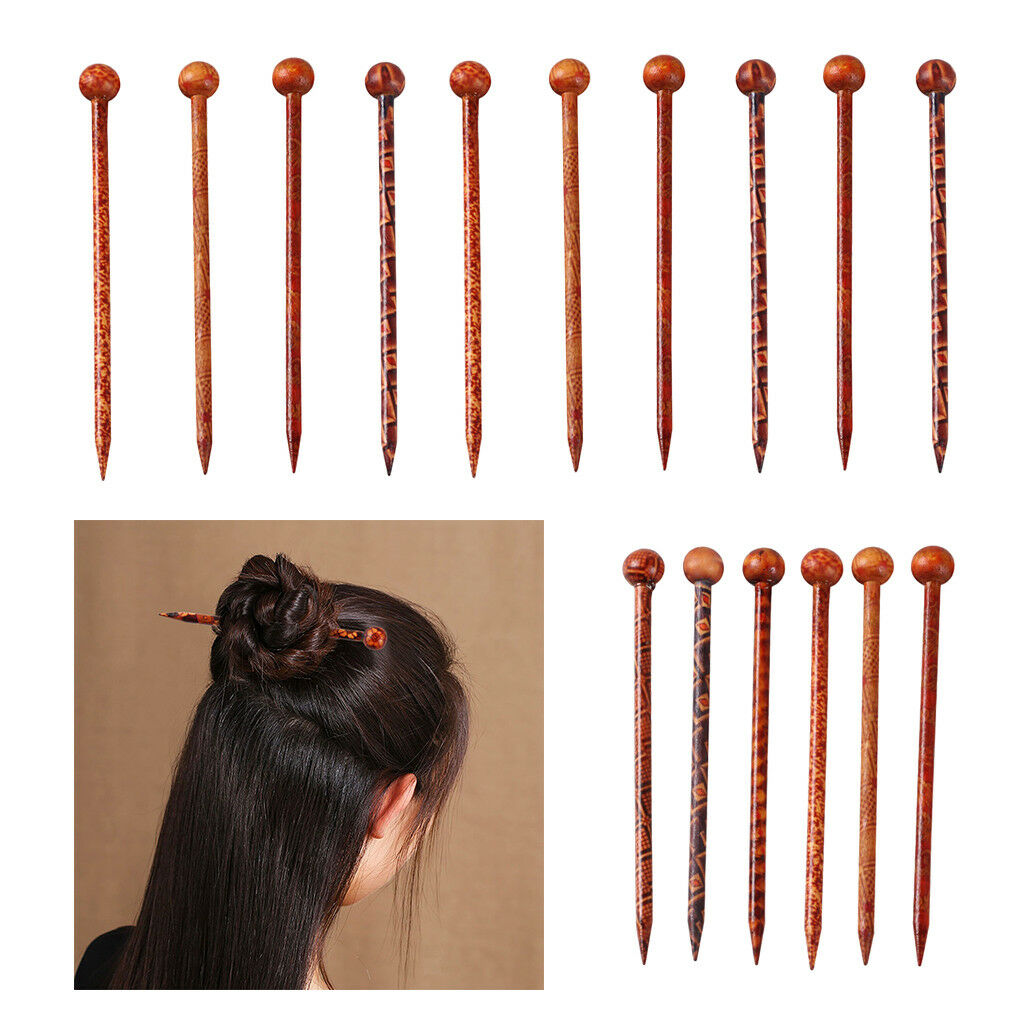 16 Hair Sticks Long Hair Chopsticks Holder Wooden Hair Stick Pins Print 13cm