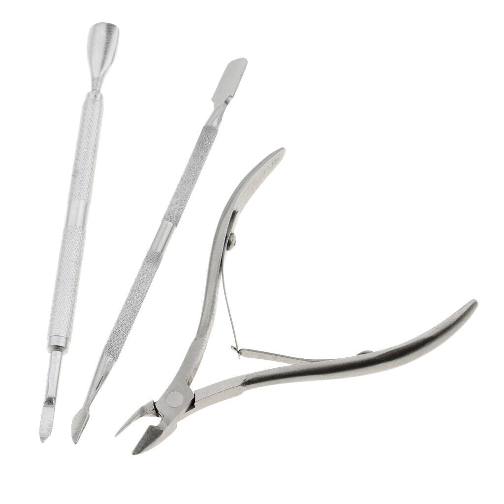 3PCS Stainless Steel Nail Cuticle Pusher Remover Trimmer Manicure Pedicure Set