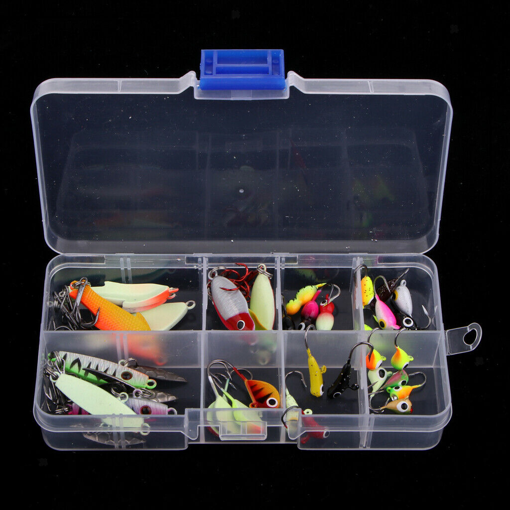 36pcs Assorted Ice Fishing Jigs Jigging Lures Lead Jig Hooks with Box