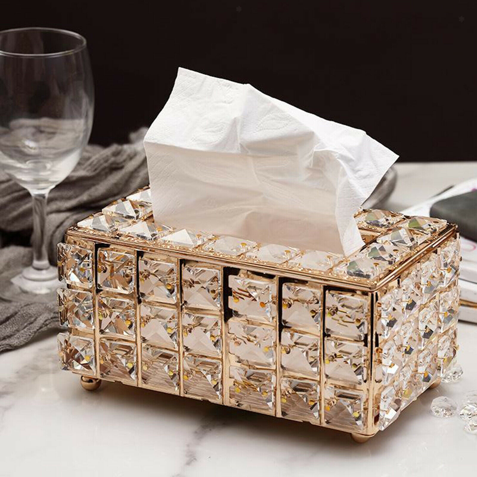 2X Luxury Crystal Tissue Box Covers Napkin Paper Holder Organizer Golden