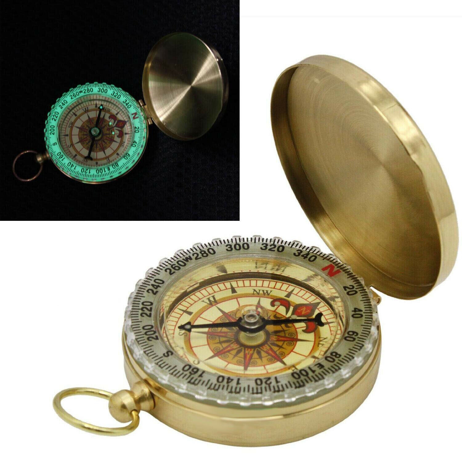 Portable Classic Brass Survival Camping Compass Outdoor Hiking Pocket Watch Map/