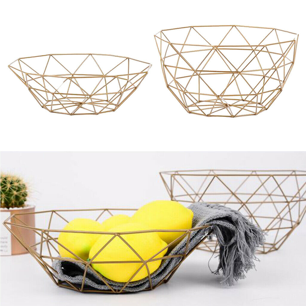 2pcs Fruit Bowl Basket Copper Wire Geometric Design with Modern Styling