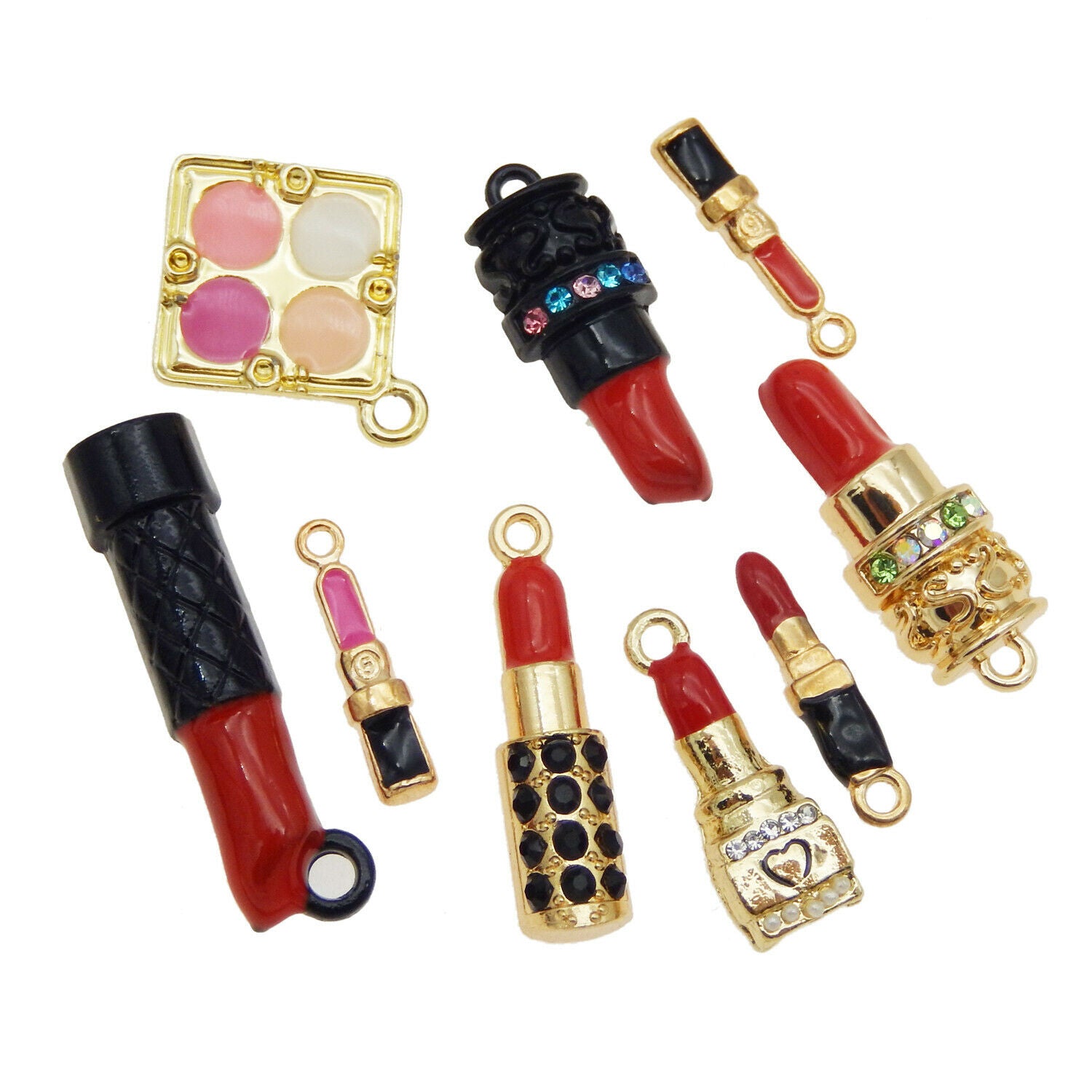 18 pcs Mix Lot Lipsticks Charms Enamel Cosmetics Jewelry Making Alloy Crafts