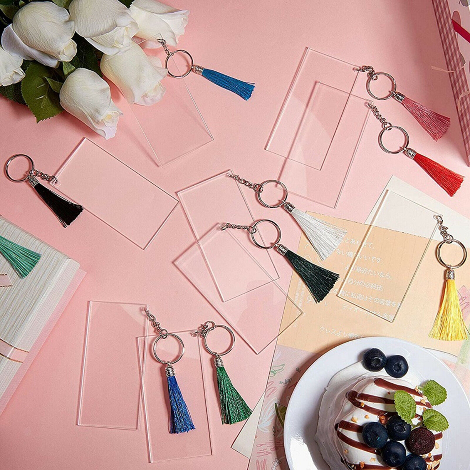 Tassels Blanks Pendants with Rings for Vinyl DIY Keychain Key Rings Bracelet
