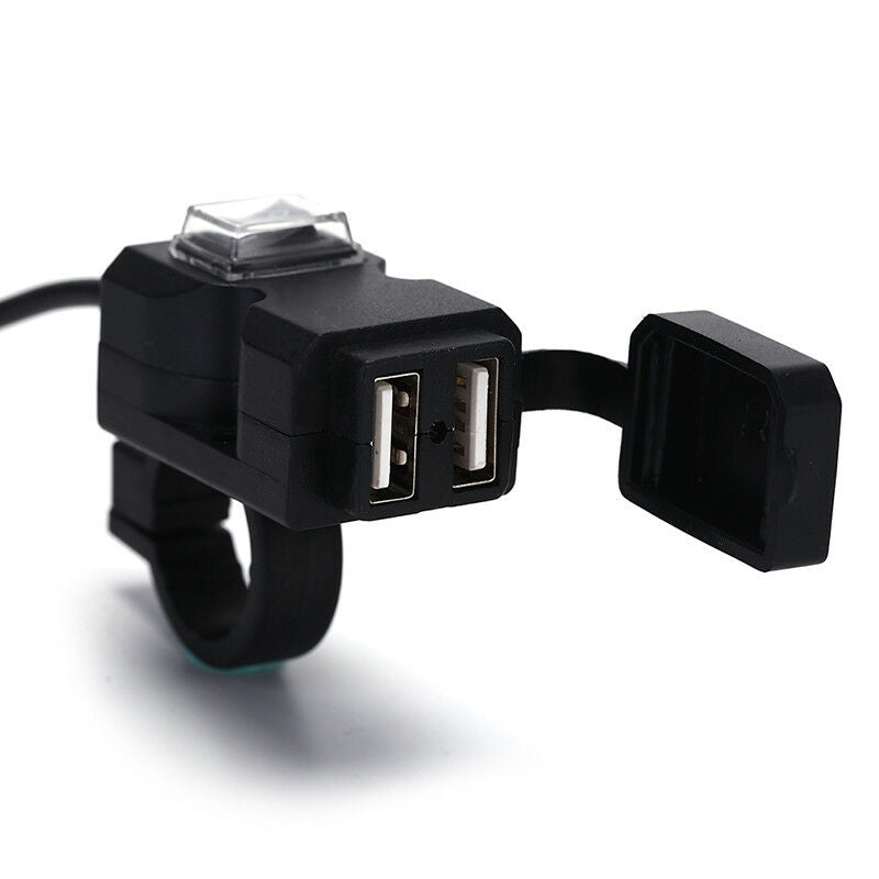 Waterproof Dual USB 12V Motorcycle Handlebar Charger Socket w/ Switch&Mounts GR