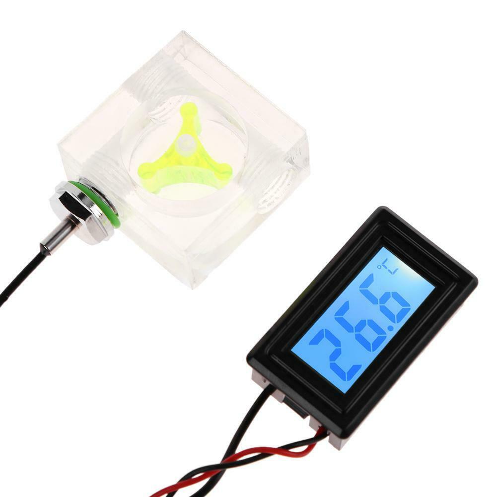 LED Digital Thermometer 3 Way Flow Meter for PC Water Cooling Liquid Systems