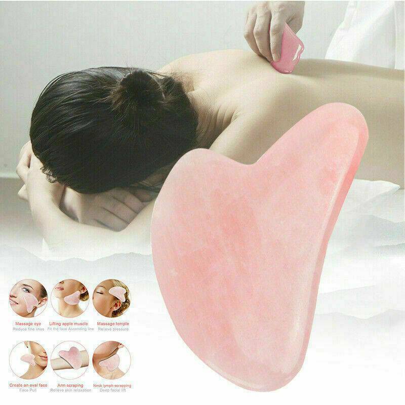 Natural Gua Sha Jade Rose Quartz Stone Face Board Tool Pink Heart-Shaped Massage