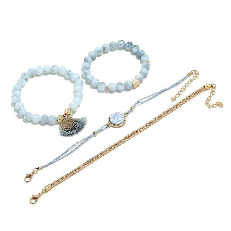4Pcs/set Bohemian Stone Beads Bracelets Bangles Women Wrist Chain Bracele.l8