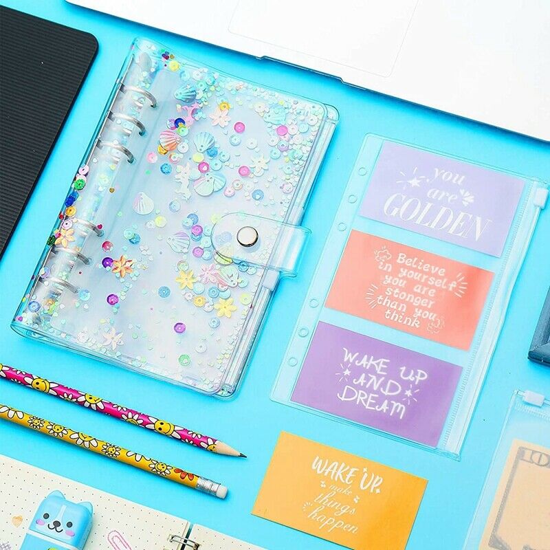 2Pc A6 Size 6 Holes Binder Cover Glitter sand Soft PVC Planner Protector GliQ8K8