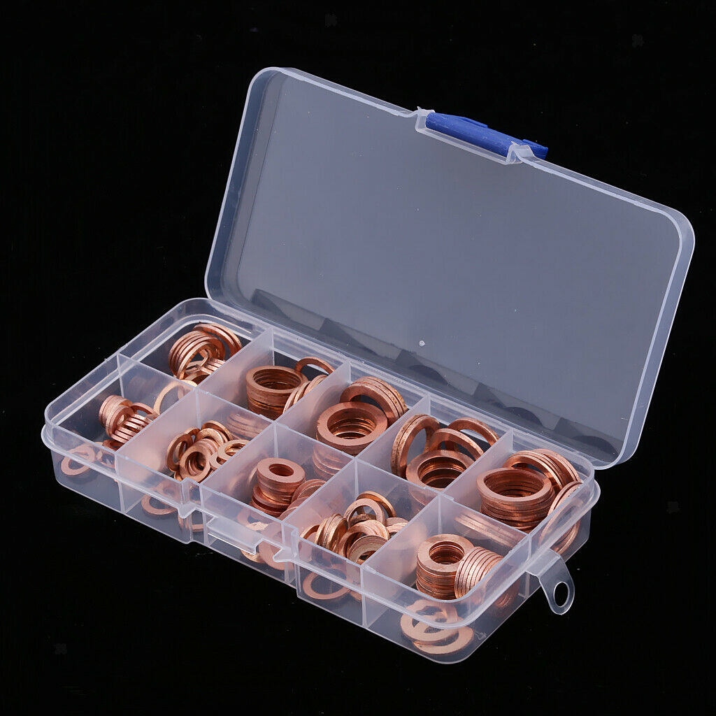 200 Pcs Metric Flat Ring Copper Sealing Washer Assortment Set - 12 Sizes of M5