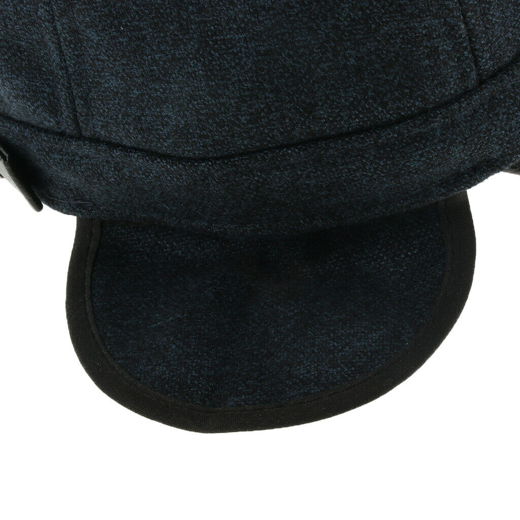 Men's Winter Warm Woolen Peaked Baseball   Hat with Earmuffs Metal Buckle Dark