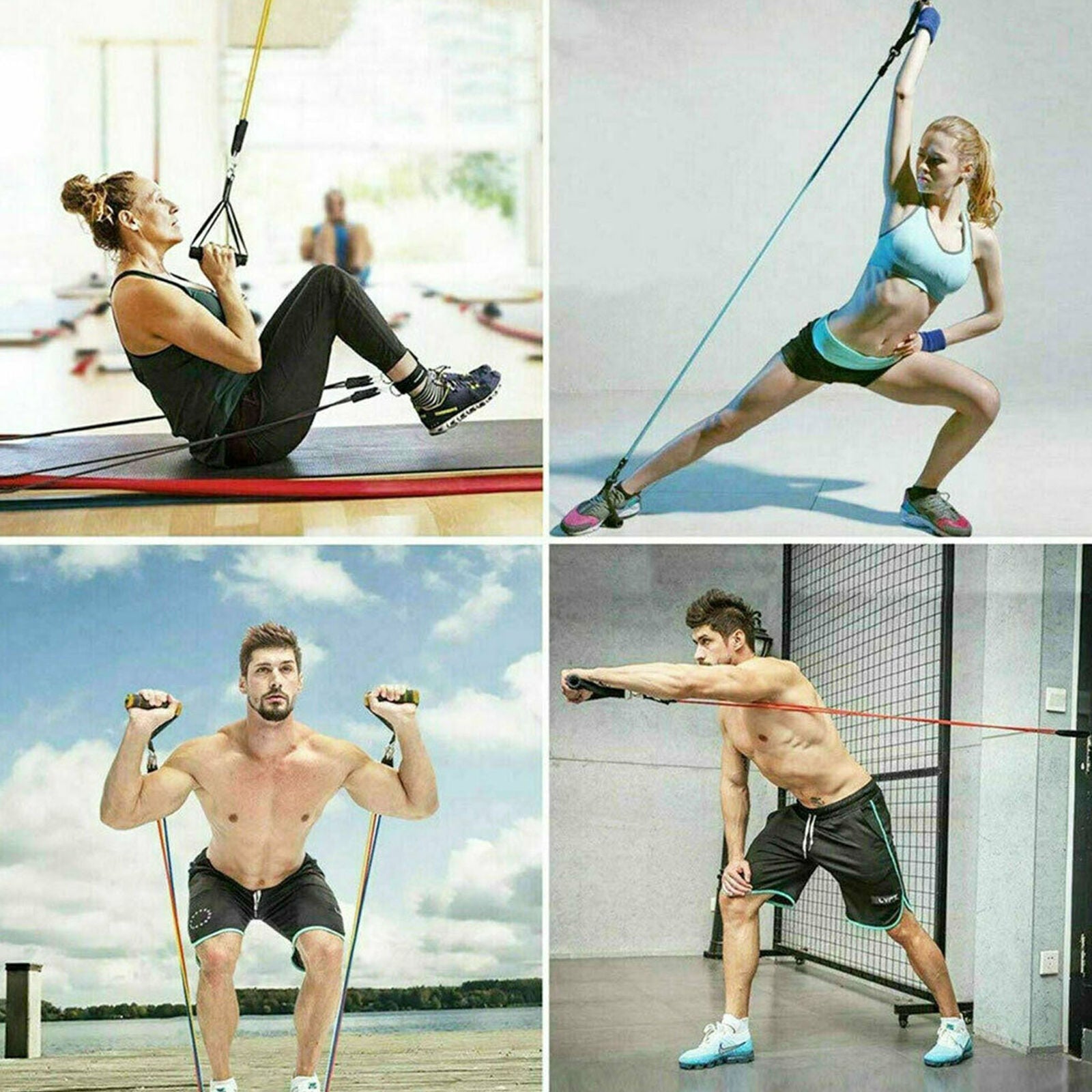 11pcs Resistance Band Set Yoga Pilates Abs Exercise Fitness Tube Workout Bands