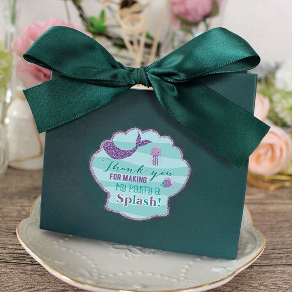 40pcs Mermaid Seal Stickers Thank You Sea Shell Labels DIY Baking Gift Lab.l8