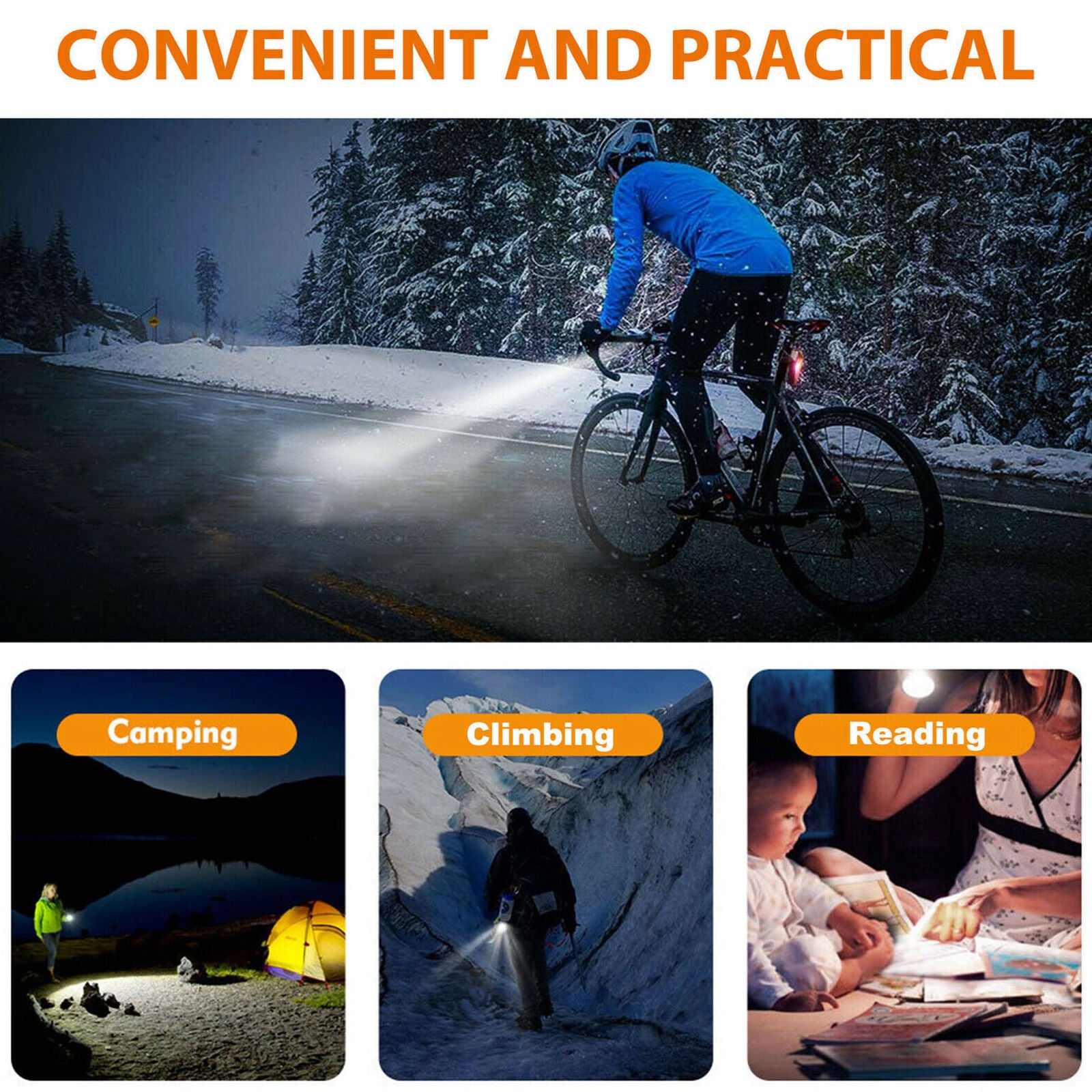 Bike Light Set Bicycle LED Headlight Taillight Front/Rear Lamp USB Rechargeable