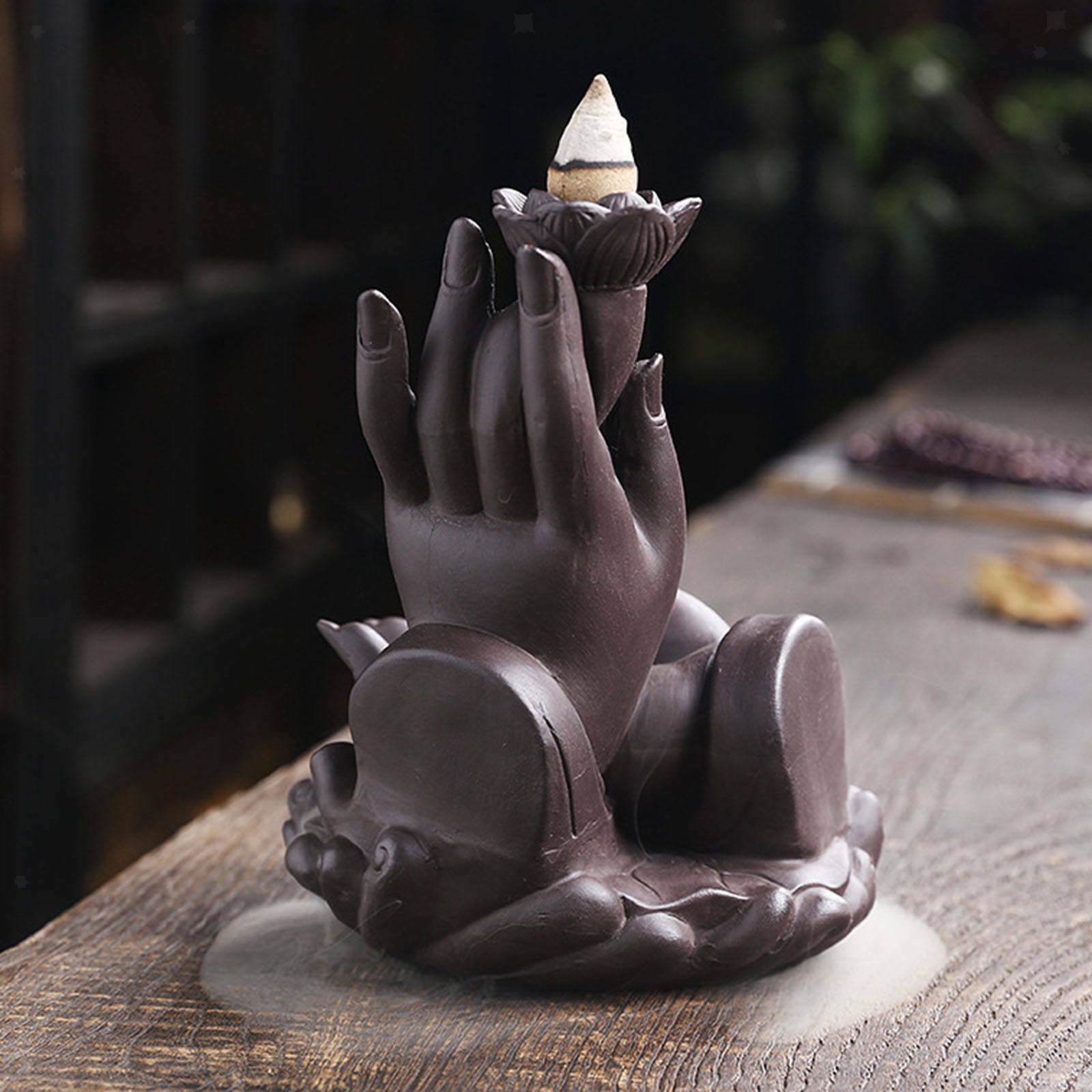 Zen Buddha Hand Backflow Waterfall Incense Burner, Smoke Incense Cones Holder AU
