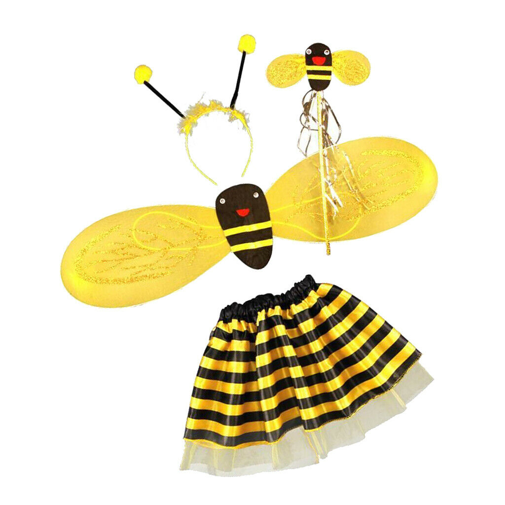 Girls Bumble Bee Costume Fairy Party Fancy Dress Halloween Outfit Wing Set