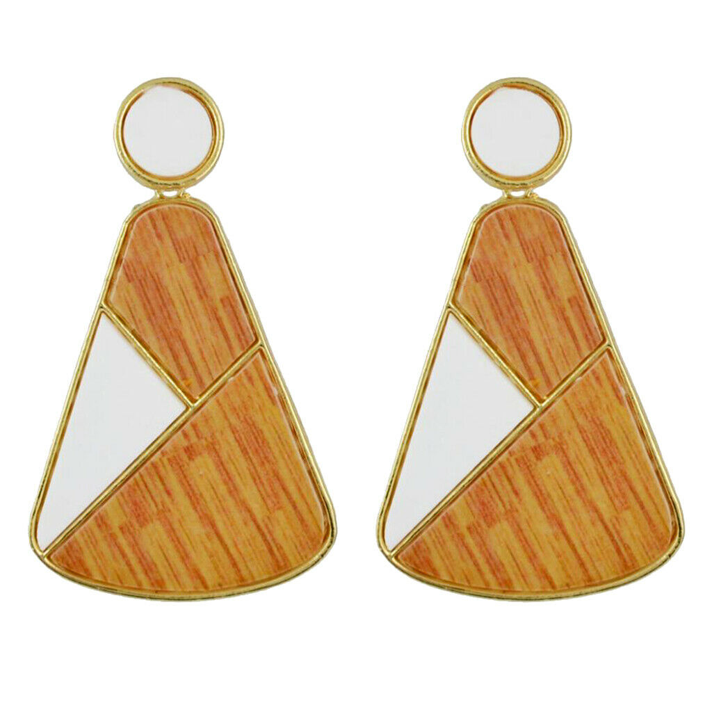Geometric Wood Block Dangle Exclamatory Earrings Boho Ethnic Jewelry White