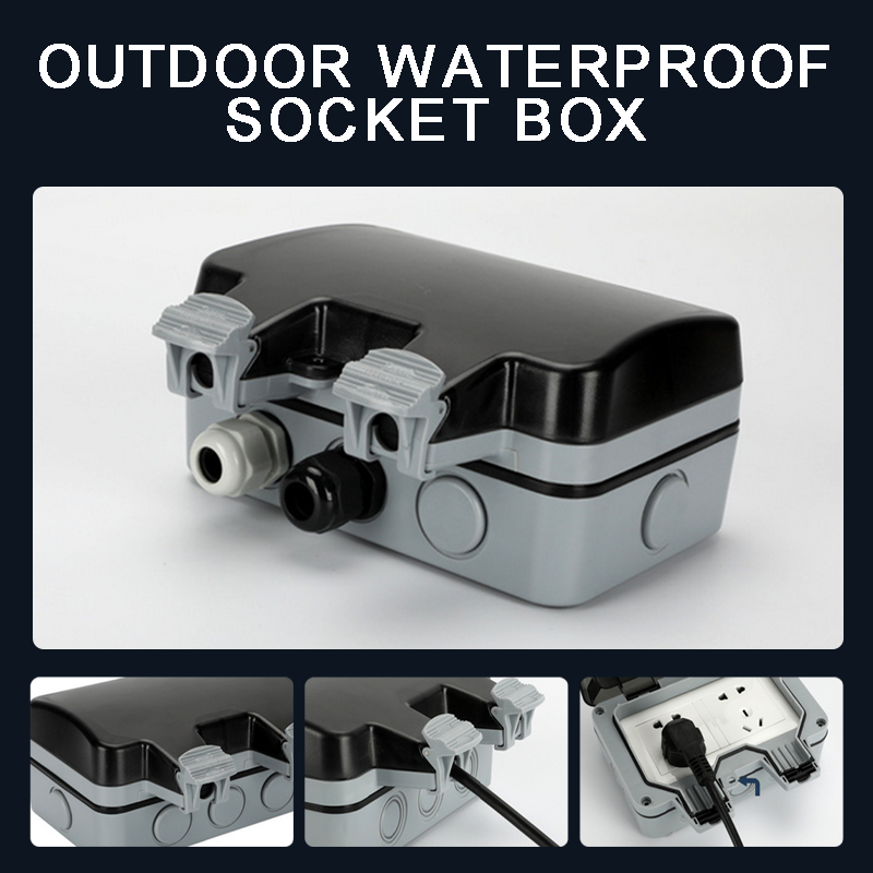 Power Electric Socket Switch 2 Gang Weatherproof Outdoor Garden Plug Cover Box