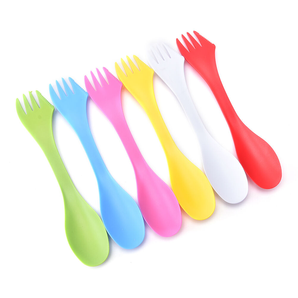 6x Multifunction Camping Hiking Utensils Spork Combo Travel Gadget Spoon Fork Lt
