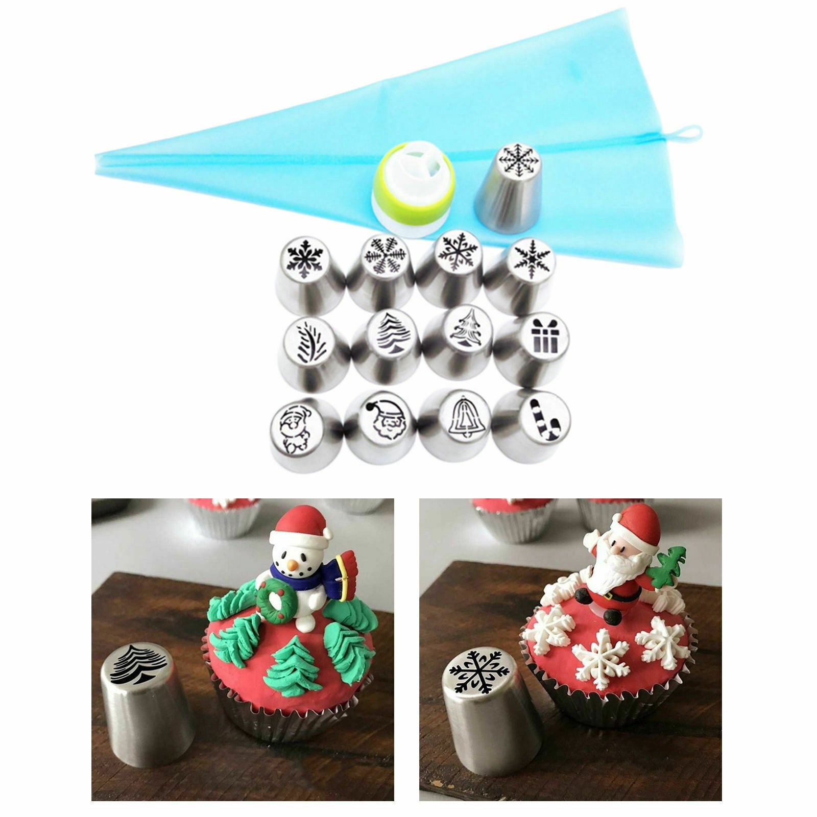 Set of 15 Stainless Steel Icing Piping Nozzle Pastry Cake Xmas Flower Mouth