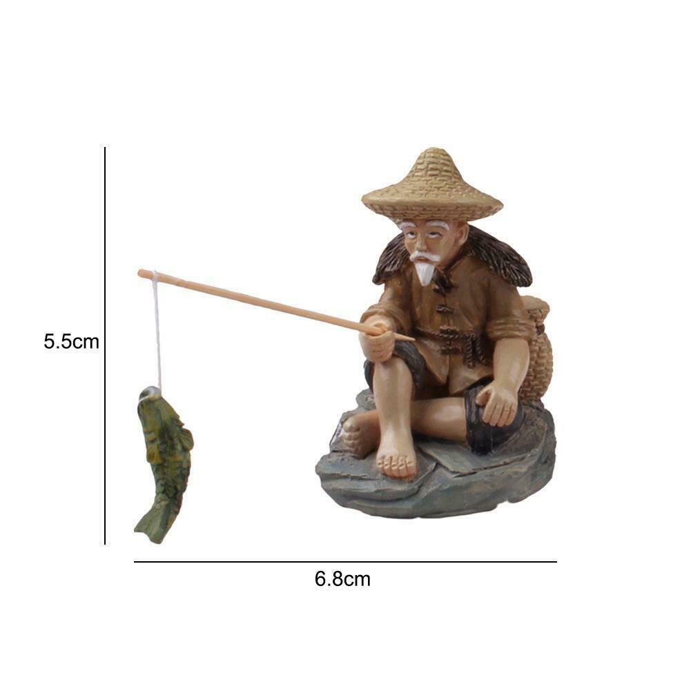 Mini Garden Statue Decors Landscape Ornaments Outdoor Old Man Fishing Funny 2021