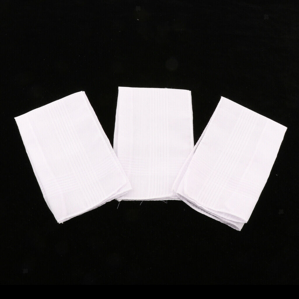 3 Pack Women Men White Handkerchiefs Soft Square Pocket Towel Party Hankies