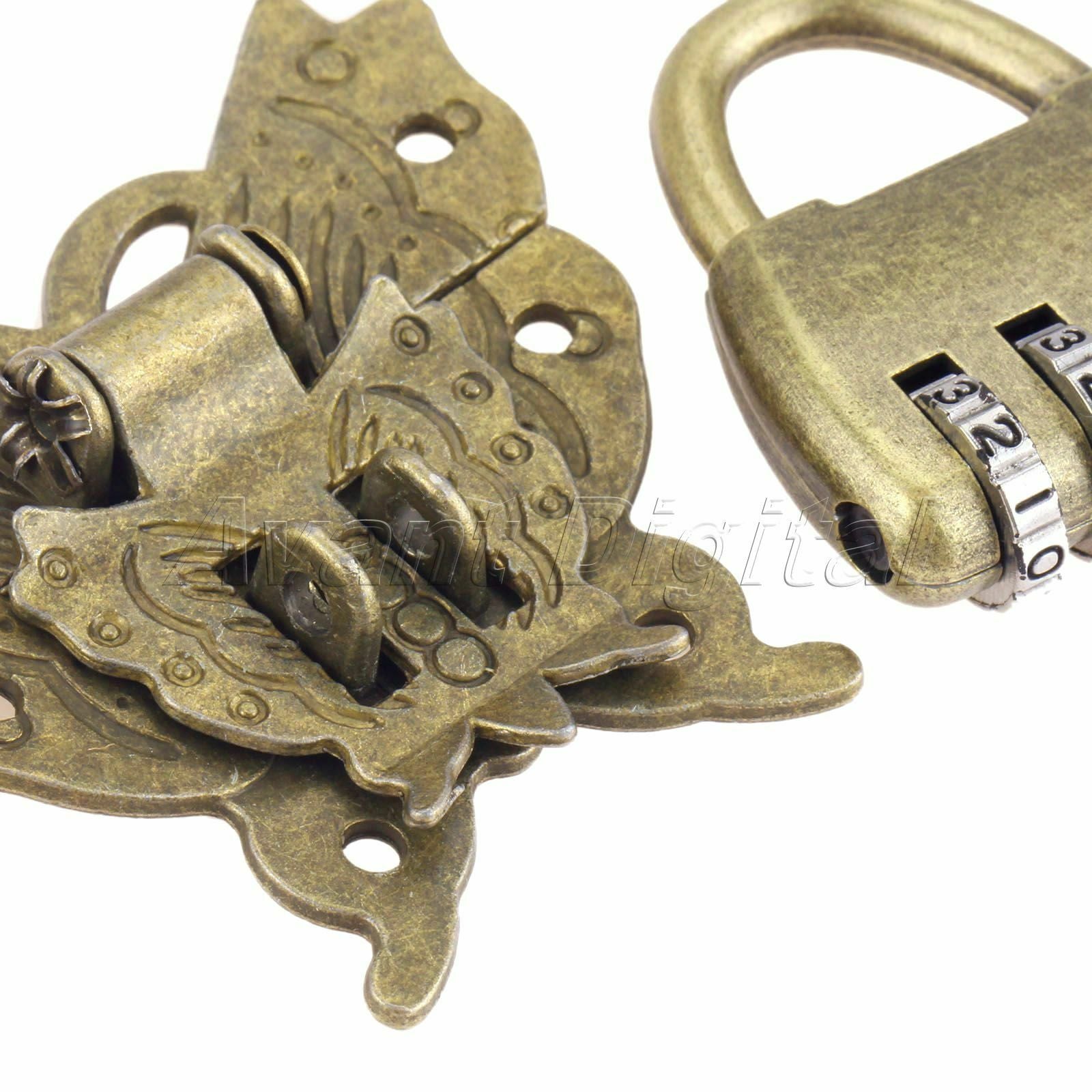 Retro Style Chinese Password Padlock Lock Key with Butterfly Box Latch Clasp Set