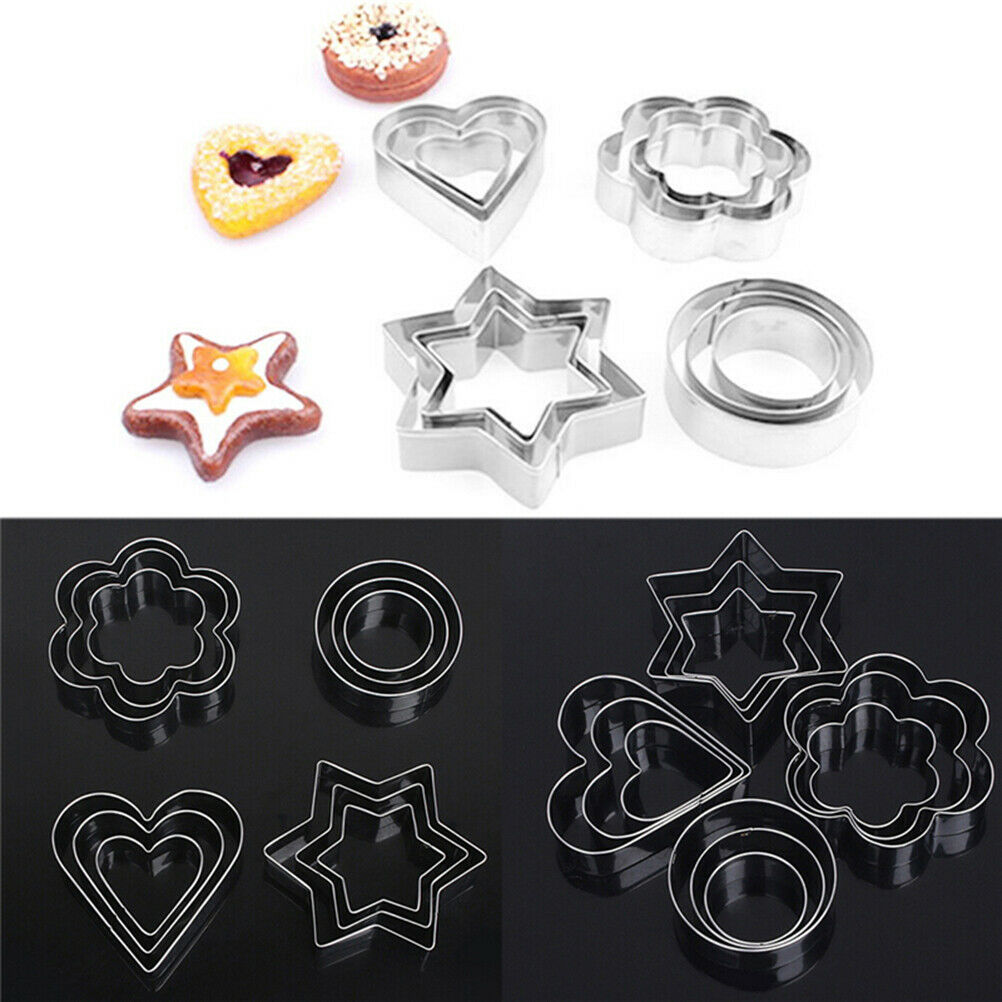 12pcs Cookie Biscuit Cutters Round Star Heart Flower Shape Molds DIY Cake.l8