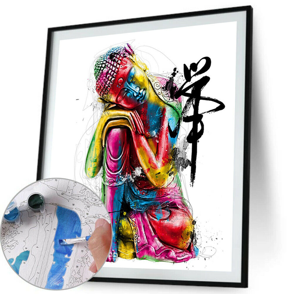 Painting By Numbers Kit DIY Buddha Statue Canvas Oil Art Picture Home Decor @