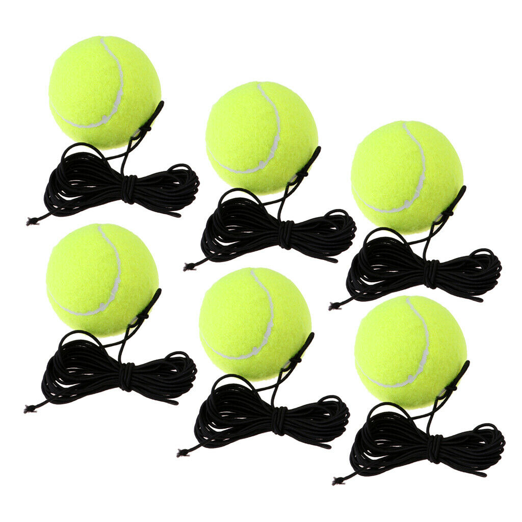 6x Tennis Practice Ball W/ String For Single Tennis Speed Reaction Ball Training