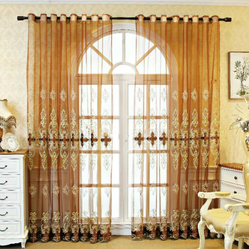 Lace Embroidered Tulle Curtain Fabric Sheer Voile Drape Semi-finished Retro New