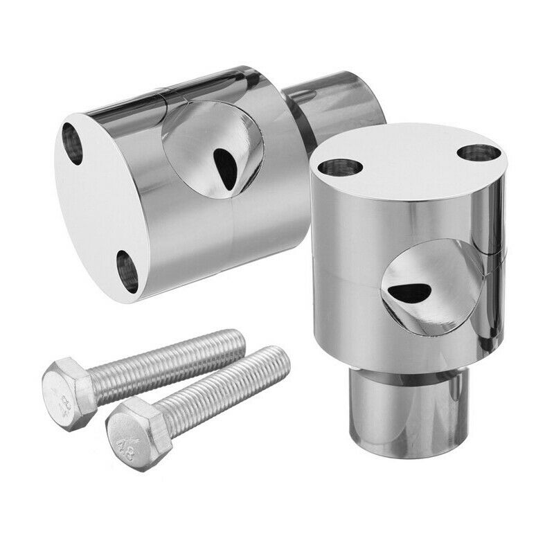 2PCS Chrome Round 25mm Handlebar Riser Universal fit For 1" bars 1/2"-13 Thread