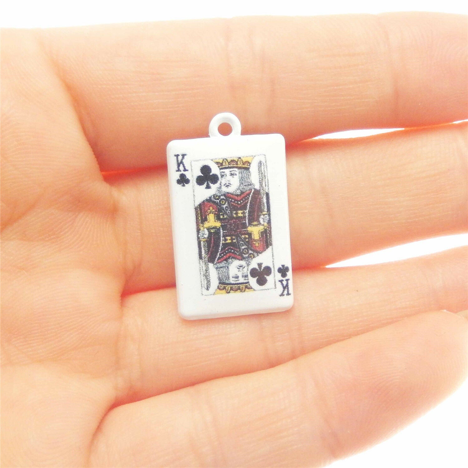10 White Painted Playing Card Bracelet Charm Poker K Alloy Pendant Craft 26x15mm