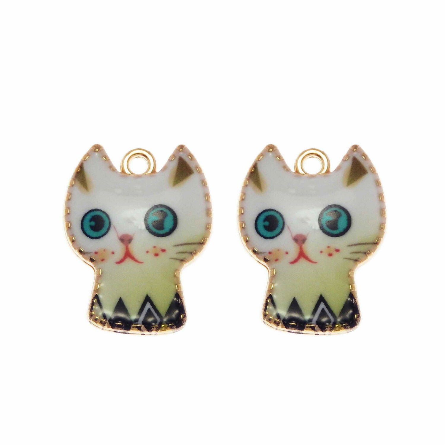 Lot of 10 Enamel Plated Cute Cat Charm Pendant DIY Jewelry Findings 28x23 MM