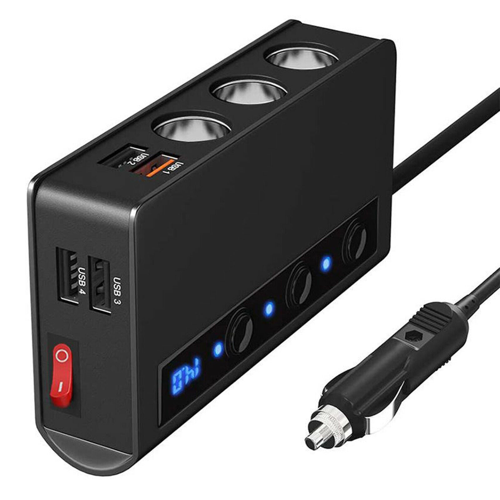 Car Auto Cigarette Lighter Adapter 180W Power Adaptor with 4x USB Port LED