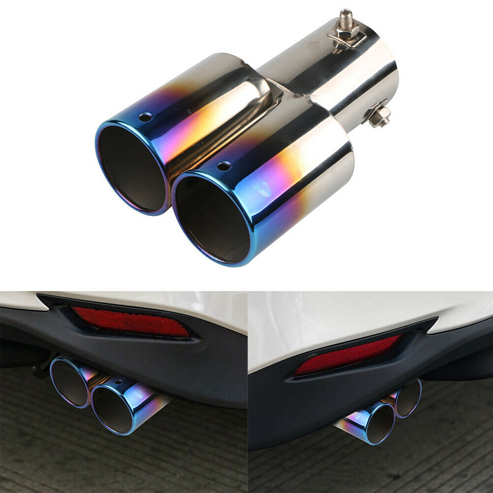 Dual Outlet Burnt Blue Car Exhaust Tip Stainless Steel Muffler Silencer @