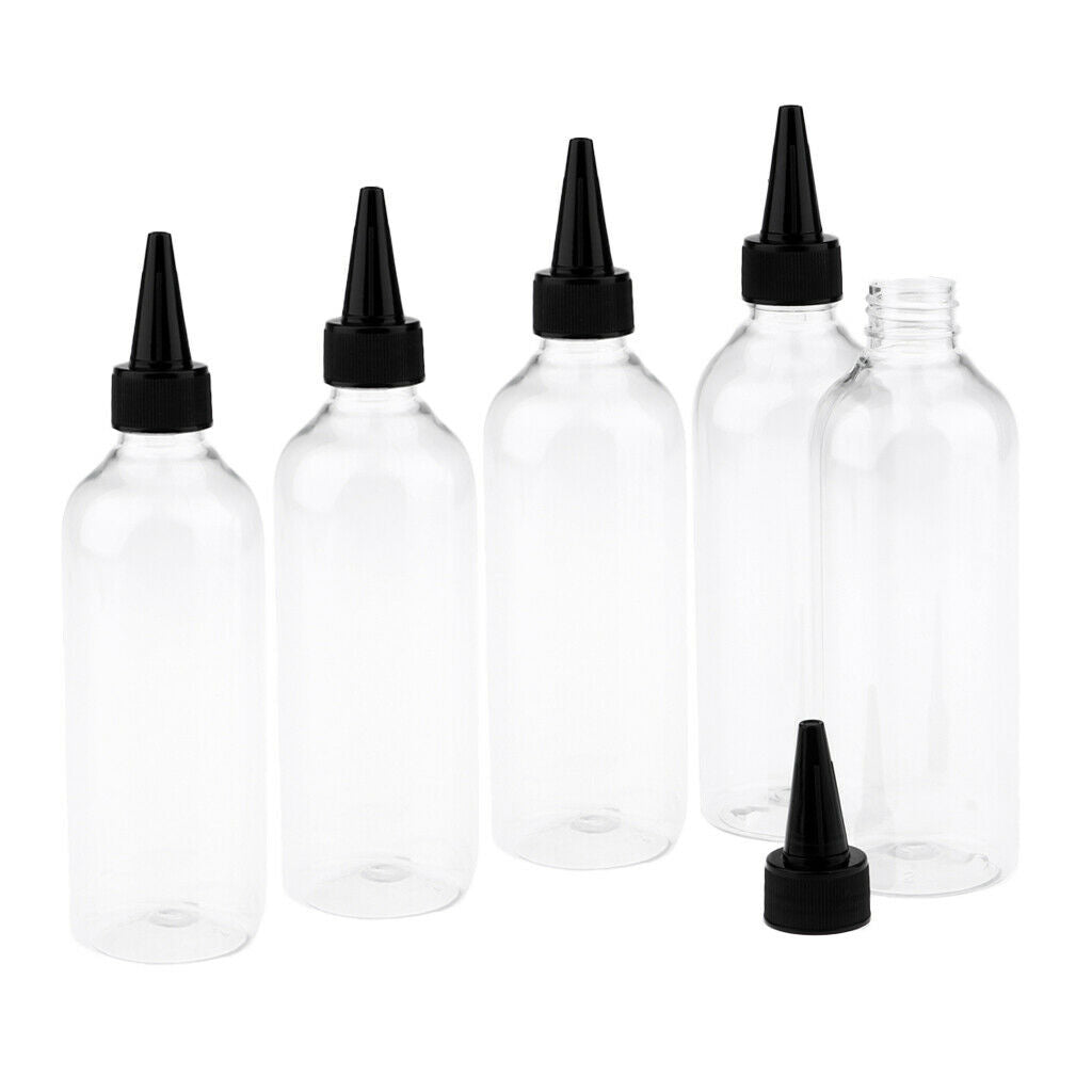 5Pieces 250ml Empty Refillable Cosmetics Sub Bottles Travel Black Tip Cover
