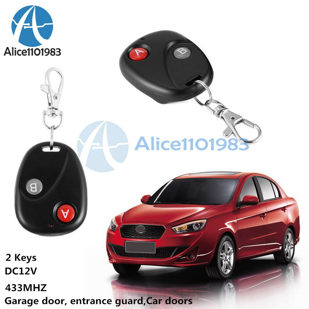 2PCS 433MHz RF Remote Control Key Garage Gate Door Transmitter Wireless DC 12V