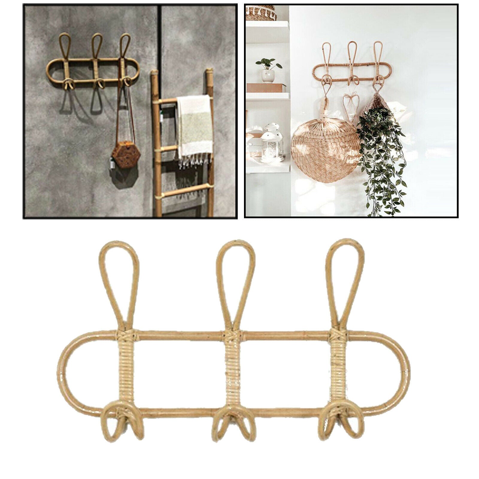 Rattan Wall Hooks Garments Organizer Rack Clothes Hat Hanging Hook Hanger